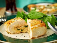 Рецепта Пълнени пилешки гърди (филе) с крема сирене, спанак, артишок и сирене Моцарела